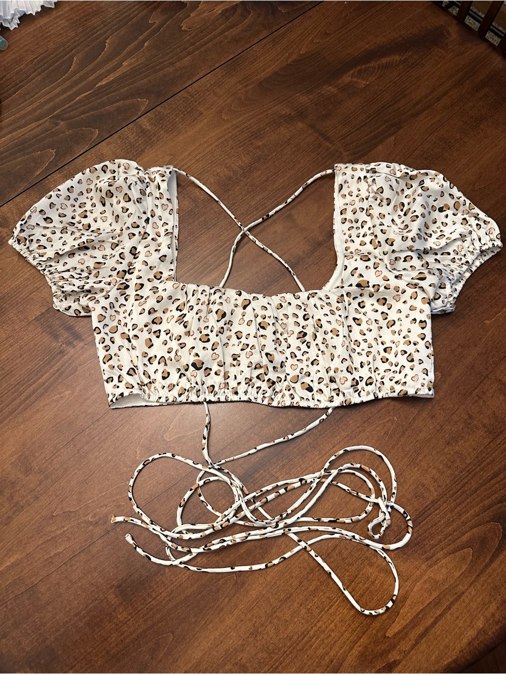 Princess Polly White Leopard Puff Sleeve Crop Top